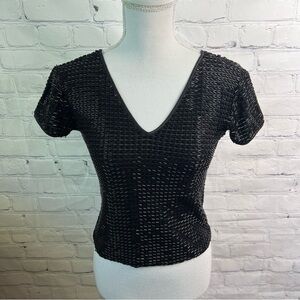 CACHE Vintage Black Beaded Holiday Top Medium